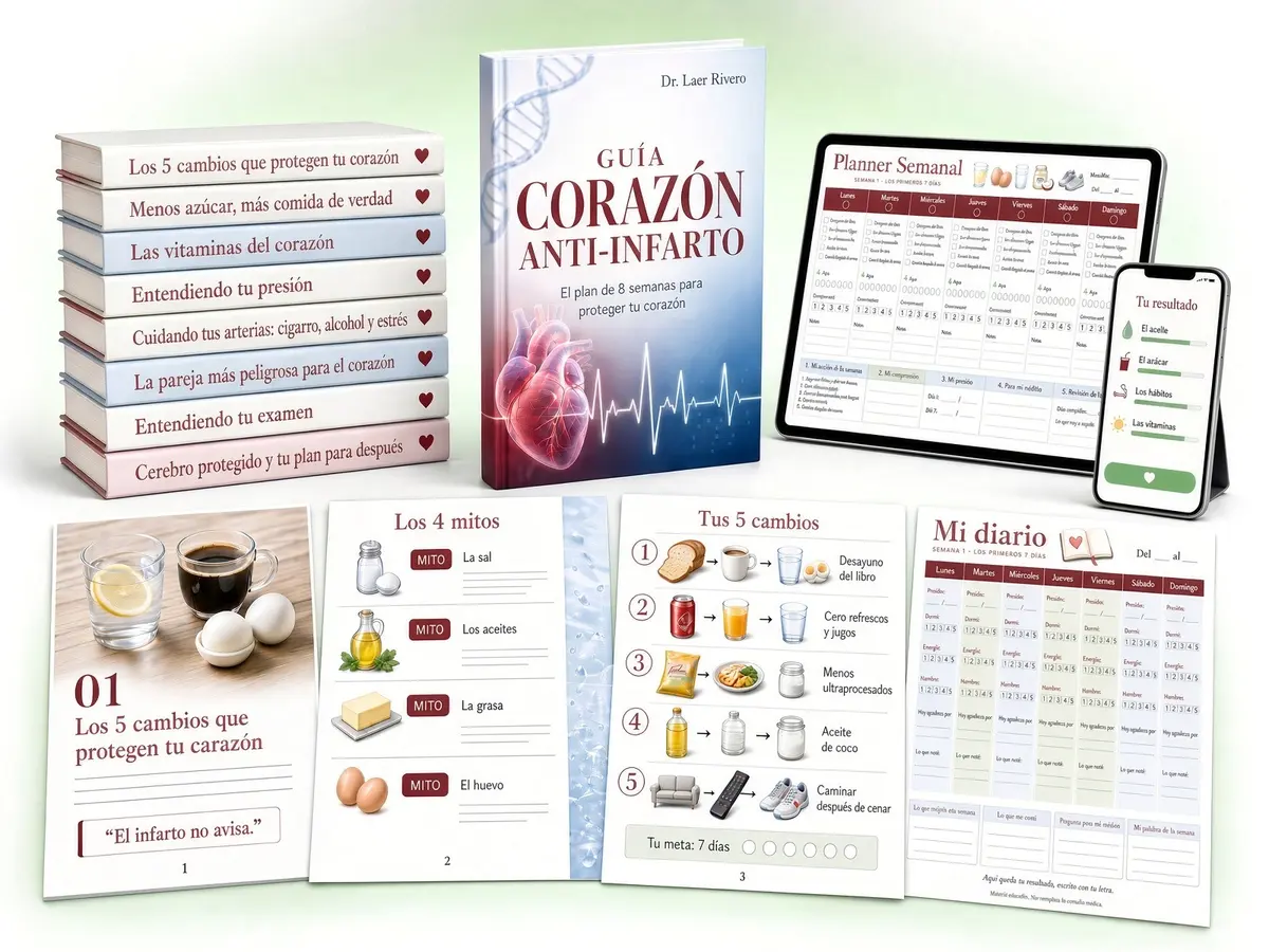 Guia Corazón Anti-Infarto com os módulos, planner semanal, diário e autoteste
